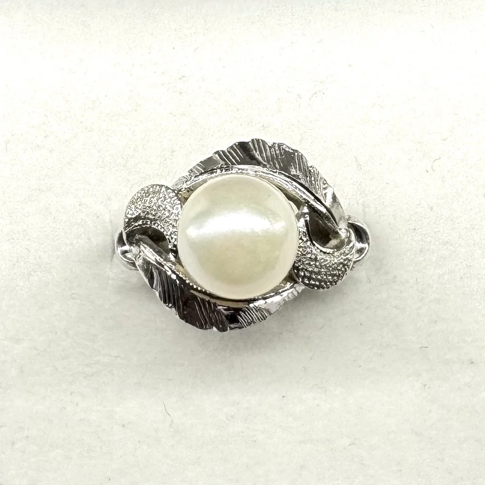 Cultured Pearl 925 Sterling Silver Ring Art Deco Size 5.75